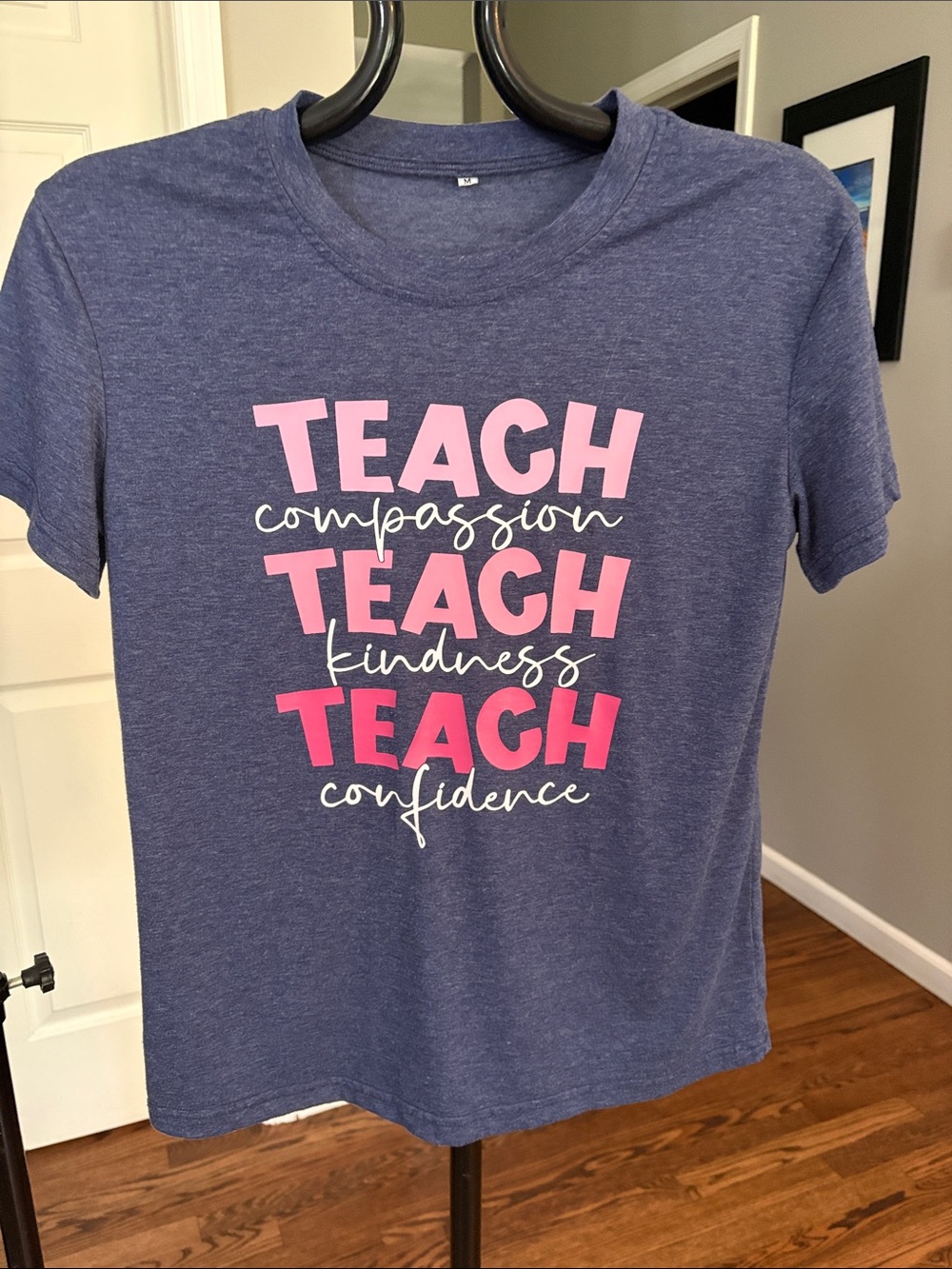 Women’s  "Teach Compassion, Kindness, Confidence" Tee - Navy & Pink